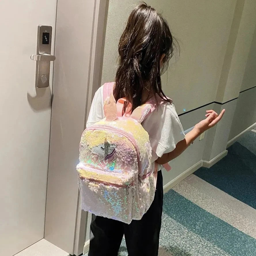 Cute Pink Unicorn Girls Sequin Backpack