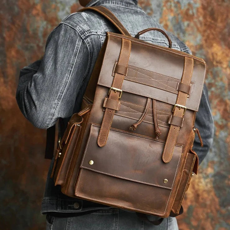 Leather Open Top Backpack