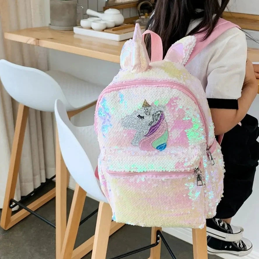 Cute Pink Unicorn Girls Sequin Backpack