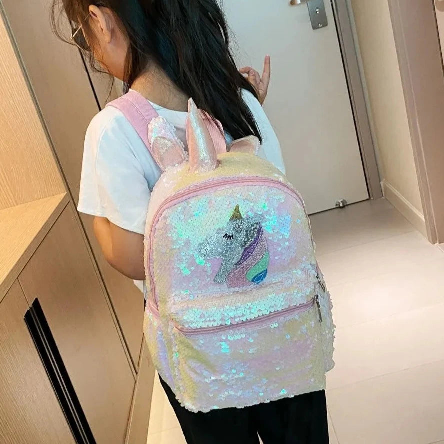 Cute Pink Unicorn Girls Sequin Backpack