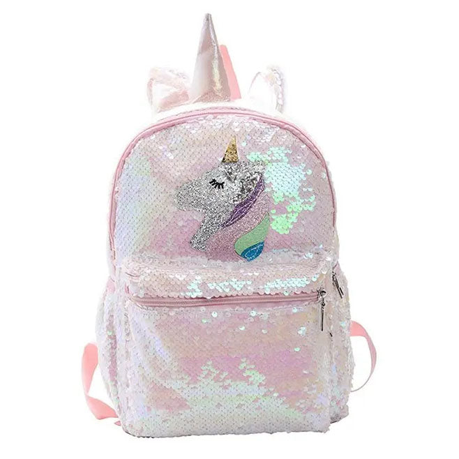 Cute Pink Unicorn Girls Sequin Backpack