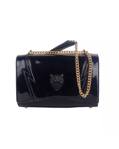 Logo Chain Shoulder Bag with Magnetic Opening and Patent Leather Effect One Size Women