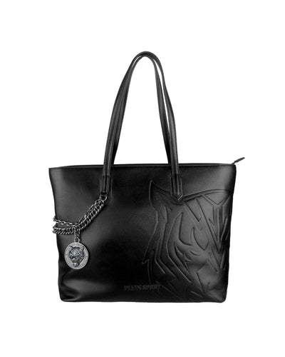 Black Eco-Leather Plein Sport Shopping Bag with Chain Detail One Size Women