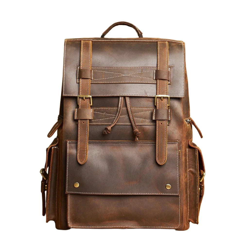 Leather Open Top Backpack