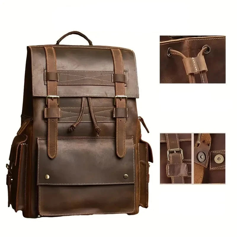 Leather Open Top Backpack