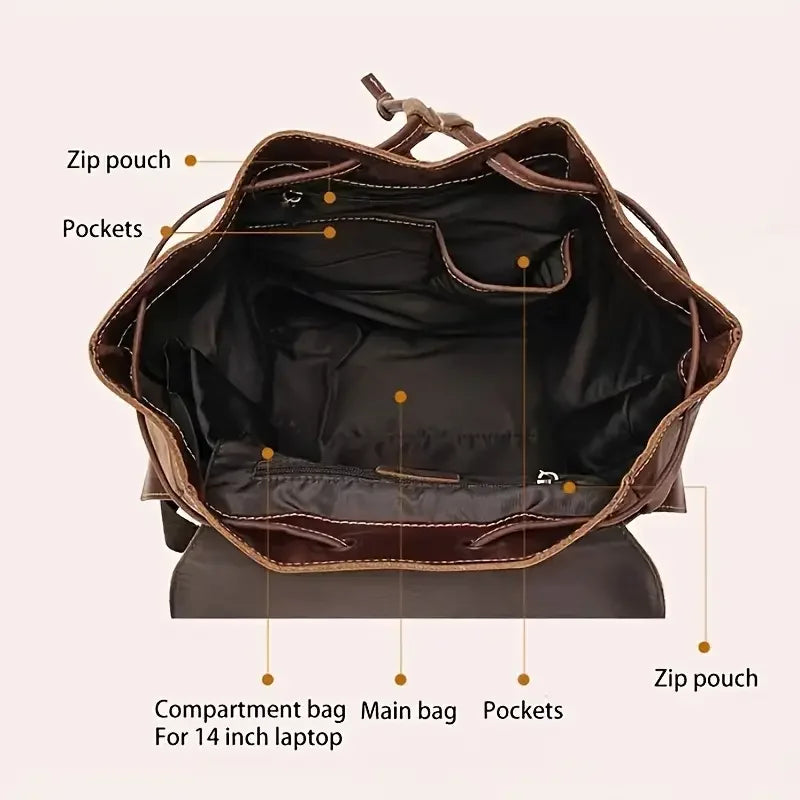 Leather Open Top Backpack